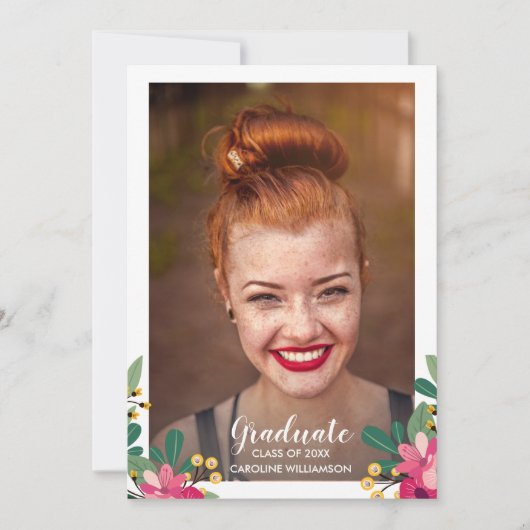 Graduation Party Chic Floral Afstuderen Foto Kaart (Voorkant)