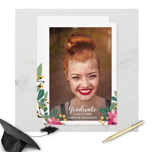 Graduation Party Chic Floral Afstuderen Foto Kaart