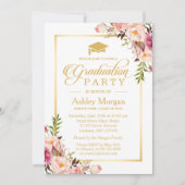 Graduation Party Chic Floral Golden Lijst Kaart (Voorkant)
