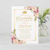 Graduation Party Chic Floral Golden Lijst Kaart (Staand voorkant)
