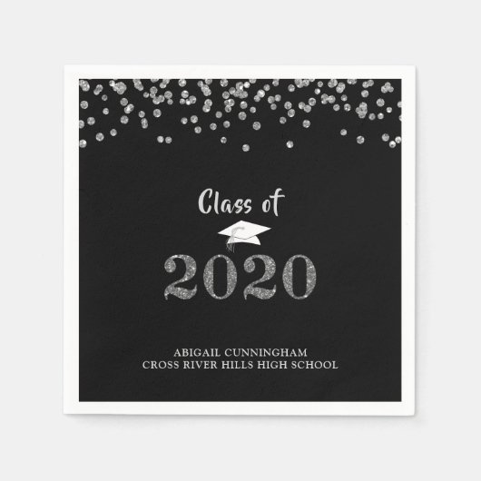 Graduation Party CLASS OF 2020 Zilveren Glitter Servet (Voorkant)