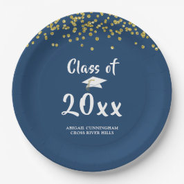 Graduation Party CLASS of Blue Gold Glitter Papieren Bordje