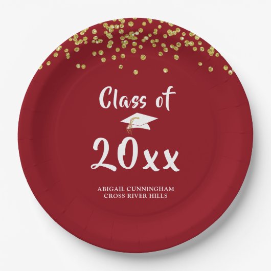 Graduation Party CLASS of Red Gold Glitter Papieren Bordje (Voorkant)