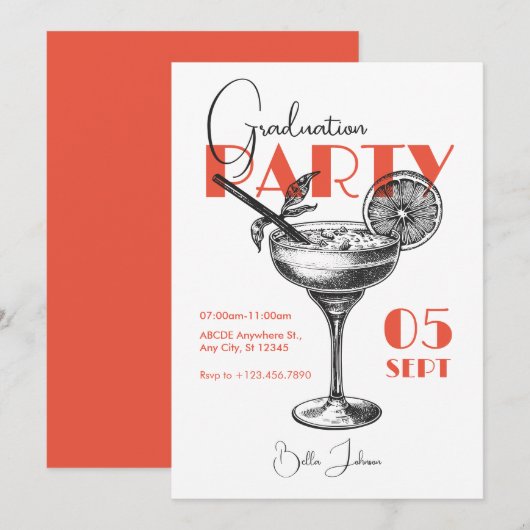 Graduation Party cocktailuitnodiging Kaart (Voorkant / Achterkant)