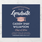 Graduation Party Congrates Navy Blue Roze Rose Gol Bier Etiket (Enkel label)