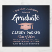 Graduation Party Congrates Navy Blue Roze Rose Gol Sparkling Wijnetiket (Enkel label)