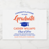 Graduation Party Congrates Oranje & Blue Mini Spli Sparkling Wijnetiket (Enkel label)