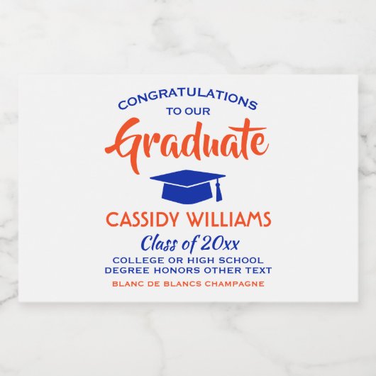 Graduation Party Congrates Oranje & Blue Mini Spli Sparkling Wijnetiket (Enkel label)