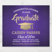 Graduation Party Congrates Paars Gold en White Sparkling Wijnetiket (Enkel label)