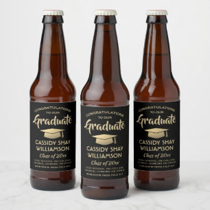 Graduation Party Congrats Black and Gold Elegant Bier Etiket