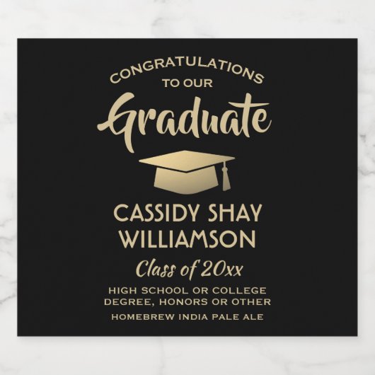Graduation Party Congrats Black and Gold Elegant Bier Etiket (Enkel label)
