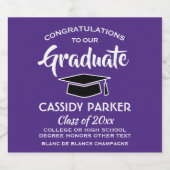 Graduation Party Congrats Elegant Paars and White Sparkling Wijnetiket (Enkel label)