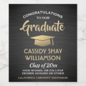 Graduation Party-congrats geborsteld zwart Gold Wh Wijn Etiket (Enkel label)