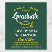 Graduation Party Congrats Modern Green Gold Yellow Wijn Etiket (Enkel label)