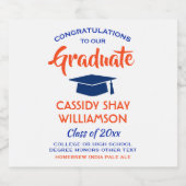 Graduation Party Congrats Modern Oranje and Blue Bier Etiket (Enkel label)