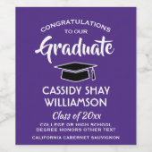 Graduation Party Congrats Modern Paars and White Wijn Etiket (Enkel label)