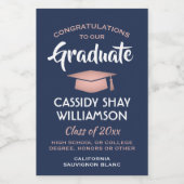 Graduation Party Congrats Navy Blue en Pink Mini Wijn Etiket (Enkel label)