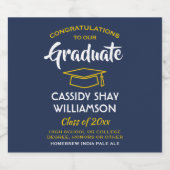 Graduation Party Congrats Navy Blue Gold Yellow Bier Etiket (Enkel label)