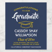 Graduation Party Congrats Navy Blue Gold Yellow Wijn Etiket (Enkel label)