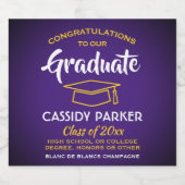 Graduation Party Congrats Paars Gold Yellow White Sparkling Wijnetiket (Enkel label)