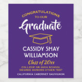 Graduation Party Congrats Paars Gold Yellow Wijn Etiket (Enkel label)