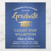 Graduation Party Congrats pensed Blue Gold White Wijn Etiket (Enkel label)