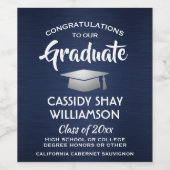 Graduation Party-congrats pensed Navy Blue White Wijn Etiket (Enkel label)