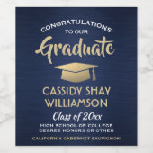 Graduation Party-congrats pensed Navy Gold White Wijn Etiket (Enkel label)
