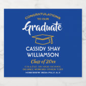 Graduation Party Congrats Royal Blue Gold Yellow Bier Etiket (Enkel label)