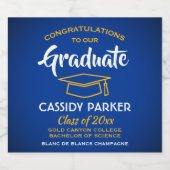 Graduation Party Congrats Royal Blue Gold Yellow Sparkling Wijnetiket (Enkel label)