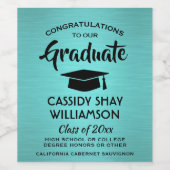 Graduation Party Congrats Trendy pensed Blauwgroen Wijn Etiket (Enkel label)