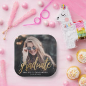 Graduation Party Custom Photo Gold Script Papieren Bordje (Feest)
