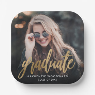 Graduation Party Custom Photo Gold Script Papieren Bordje