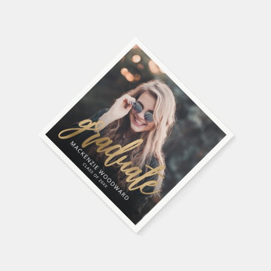 Graduation Party Custom Photo Gold Script Servet (Hoek)