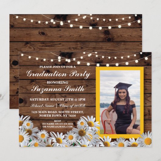 Graduation Party Daisy Wood Foto nodigt Afstudeerd Kaart (Voorkant / Achterkant)