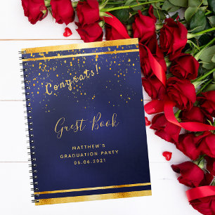 Graduation Party dark blue gold gastenboek Notitieboek