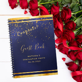 Graduation Party dark blue gold gastenboek Notitieboek