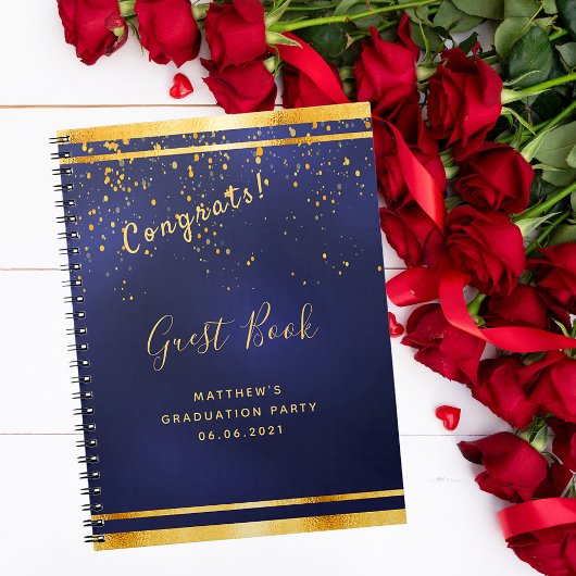 Graduation Party dark blue gold gastenboek Notitieboek