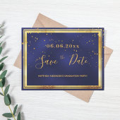 Graduation Party dark blue gold save the date Briefkaart