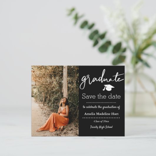 Graduation Party | De foto van het datumscript ops Aankondigingskaart (Staand voorkant)