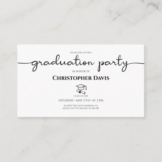 Graduation Party Details Kaart, Mini Afstuderen Informatiekaartje (Voorkant)