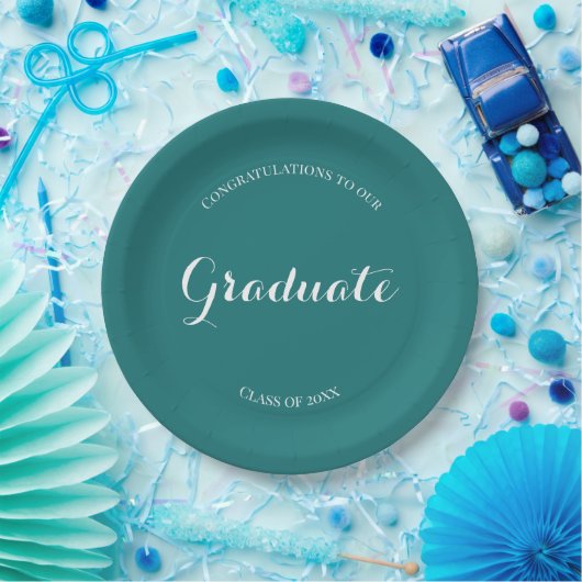 Graduation Party Eenvoudig Groen en Wit Papieren Bordje (Feest)