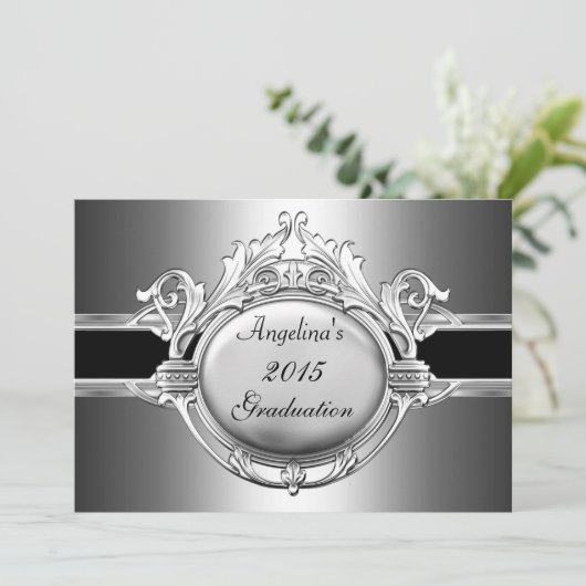 Graduation Party Elegant Black Silver Metal Kaart (Staand voorkant)