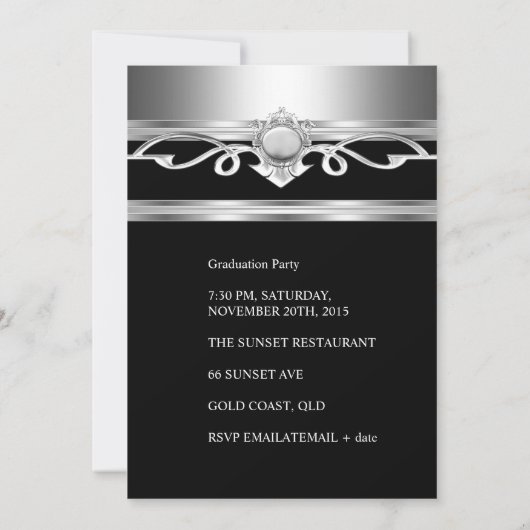Graduation Party Elegant Black Silver Metal Kaart (Achterkant)