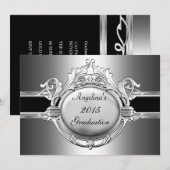 Graduation Party Elegant Black Silver Metal Kaart (Voorkant / Achterkant)