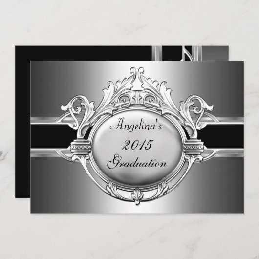 Graduation Party Elegant Black Silver Metal Kaart (Voorkant / Achterkant)
