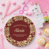 Graduation Party Elegant Burgundy Gold Papieren Bordje (Feest)