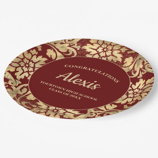 Graduation Party Elegant Burgundy Gold Papieren Bordje (Gekanteld)