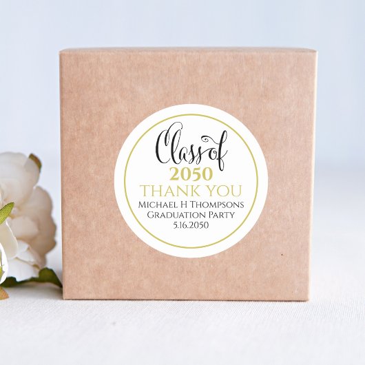 Graduation Party Elegant Gold Modern Script Ronde Sticker
