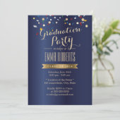 Graduation Party Elegant Navy Blue Confetti Kaart (Staand voorkant)